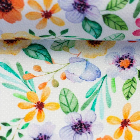 Viscose pique met kleurrijke bloemen